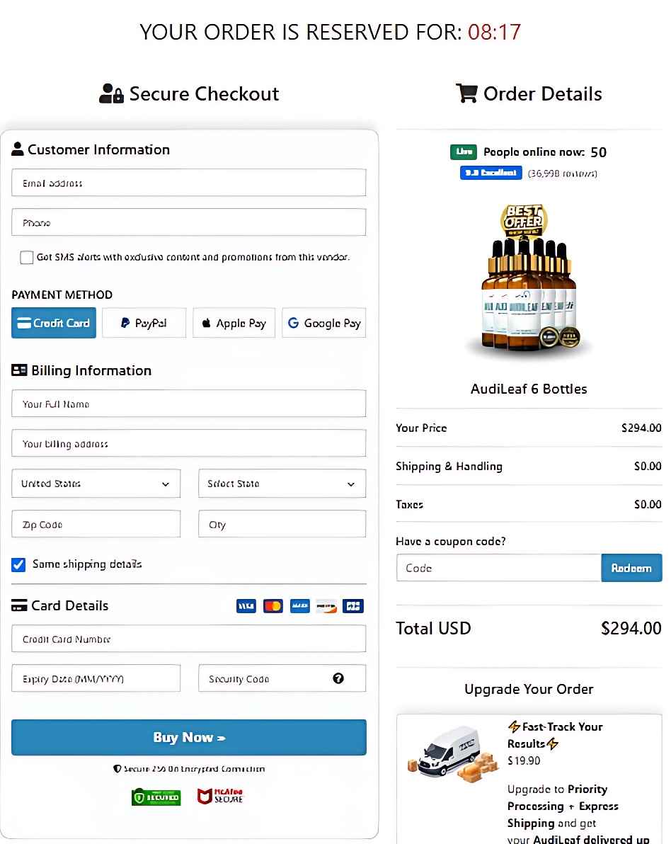 AudiLeaf Secure Checkout Page